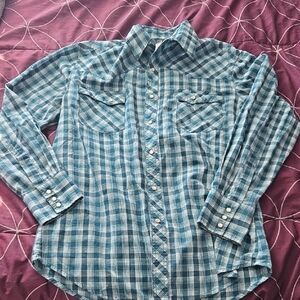 Wrangler Teal Checkered Men's Shirt
